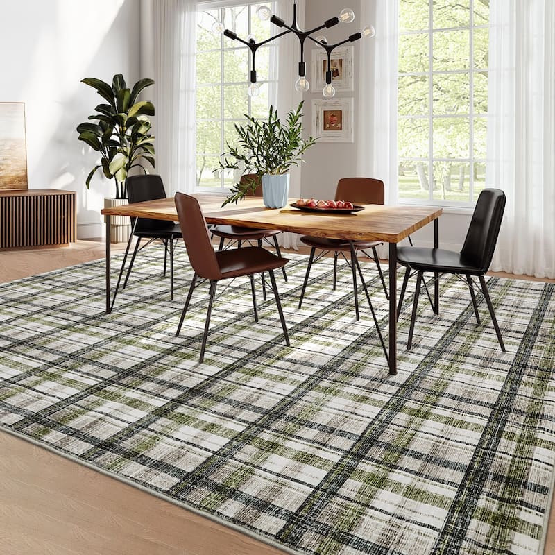 Garvee Timeless Check Washable Area Rug