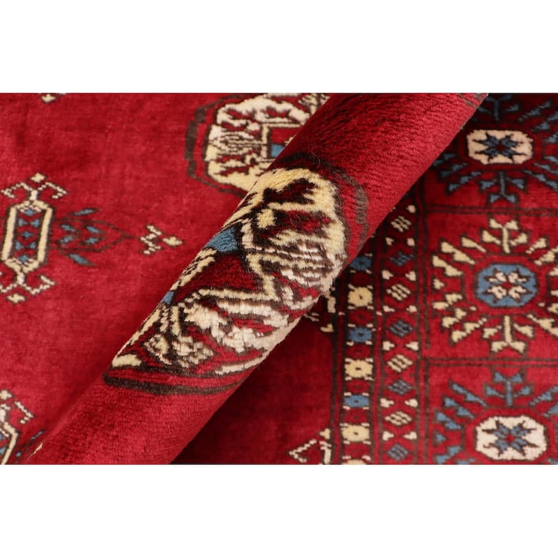 Southwestern Bokhara Kieran Red Blue Hand Knotted Rug - 4'0'' x 5'8''