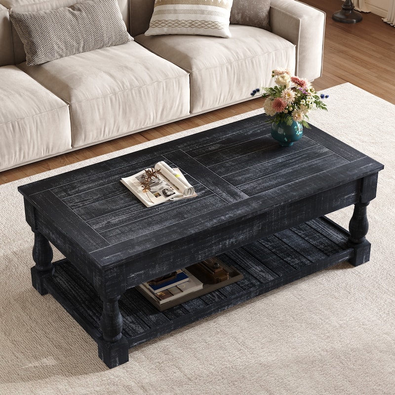 GDF Studio - Farmhouse Wooden Lift-Top Coffee Table with Storage - Black