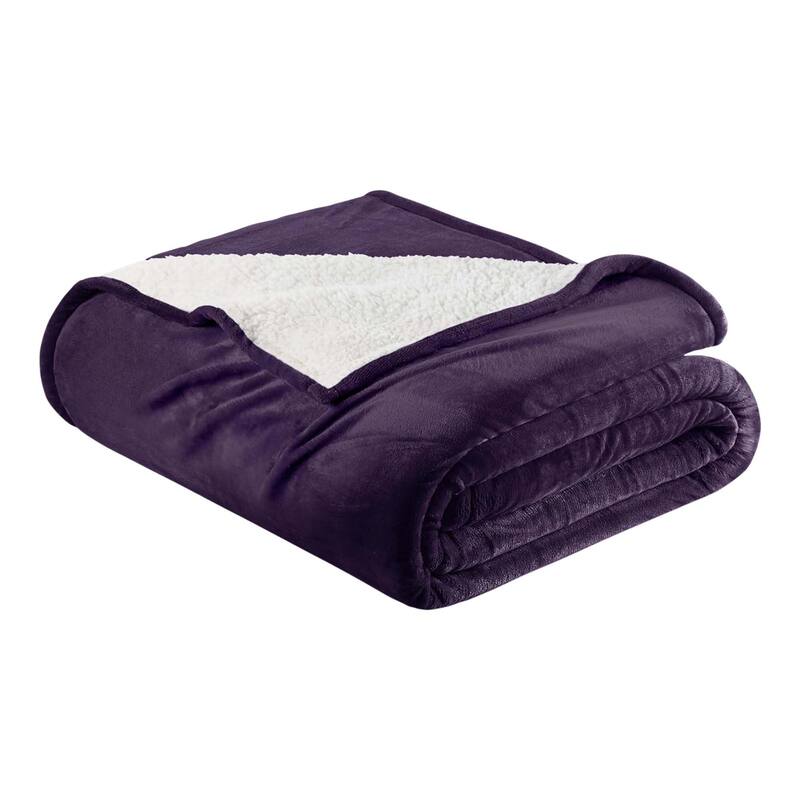 Linery & Co. Velvet Plush Reversible Sherpa Bed Blanket - Full / Queen - Plum