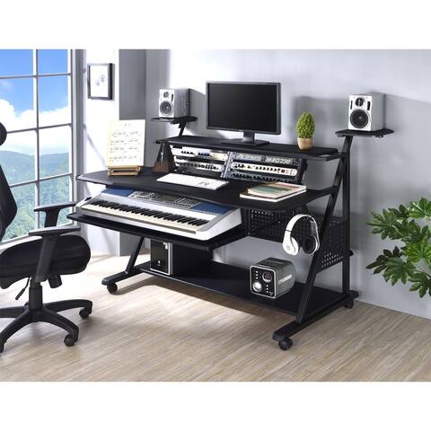 Music Desk Black Finish Music Desk with Caster Wheels Industrial Style