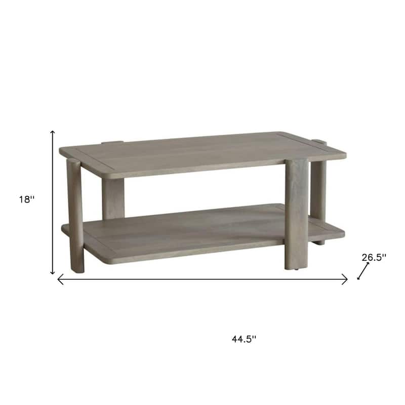HomeRoots 45" Natural Solid Wood Distressed Coffee Table With Shelf - 44.50 in. x 18.00 in. x 26.50 in.