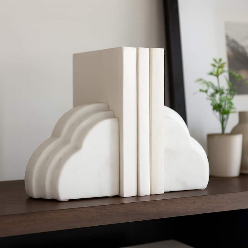 Modern Marble Rainbow Bookends for Home Library Decor - 6", White - 6.0"