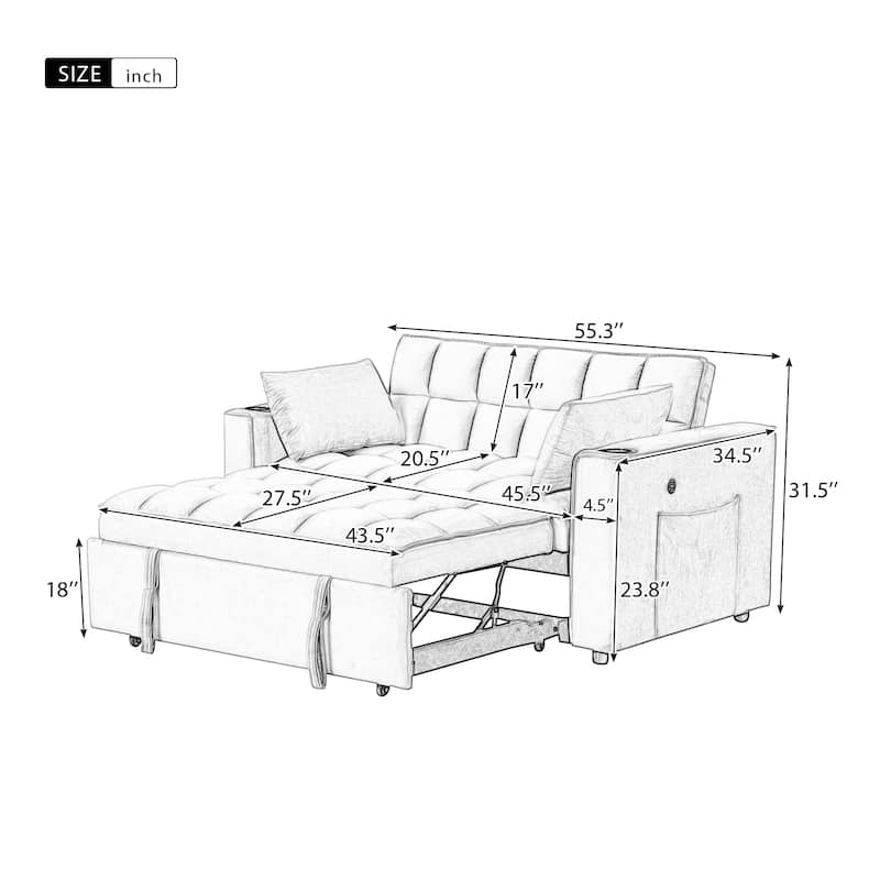 4-1 Multi-functional Sofa Bed with Cup Holder and USB Port