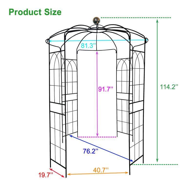 Metal Garden Arch Iron Garden Arbors Gazebo Dia 81.3'' x 114.2'' High Birdcage Shape Pergola Pavilion for Wedding Ceremony