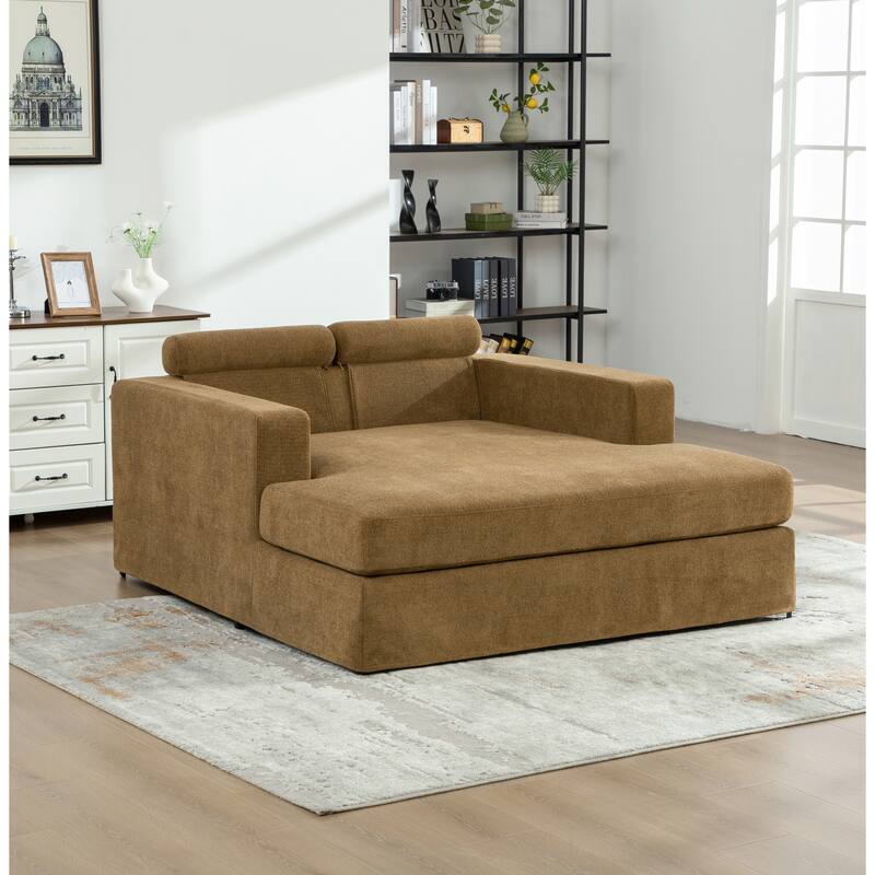 56.3"W Modern Chenille linen Loveseat Sofa,Sofa Bed with Pillows&Metal Legs - Brown