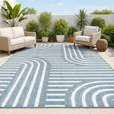 JONATHAN Y Finn High-Low MidCentury Modern Arch Stripe Two-Tone Indoor/Outdoor Rug