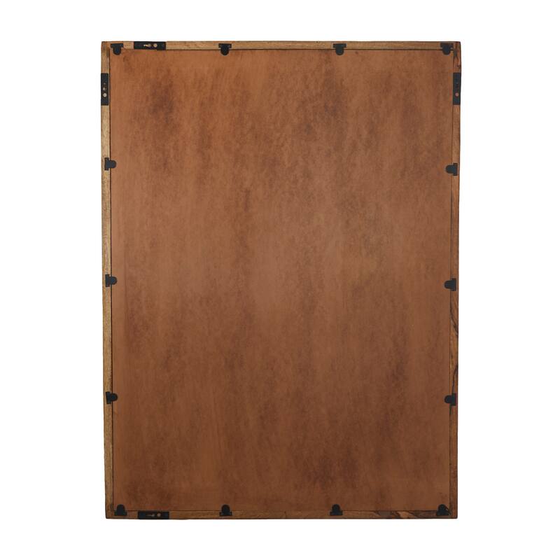 Brown Mango Wood Minimalistic Wall Mirror with Natural Wood Grain and Deep Set Frame