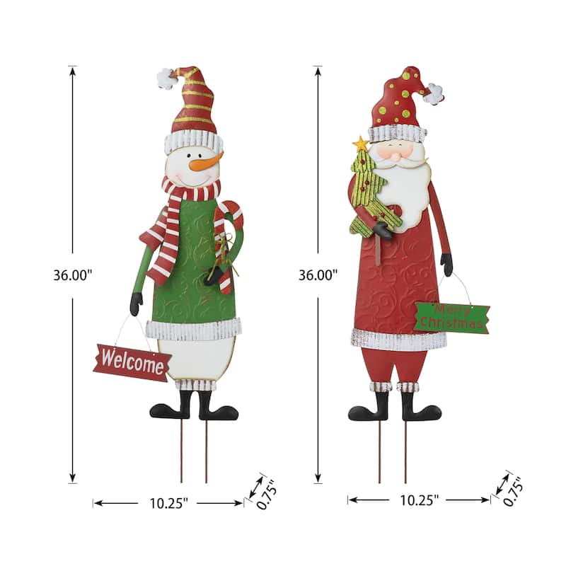 Glitzhome 36"H Metal Snowman or Santa Yard Stake Standing Decor Wall Decor