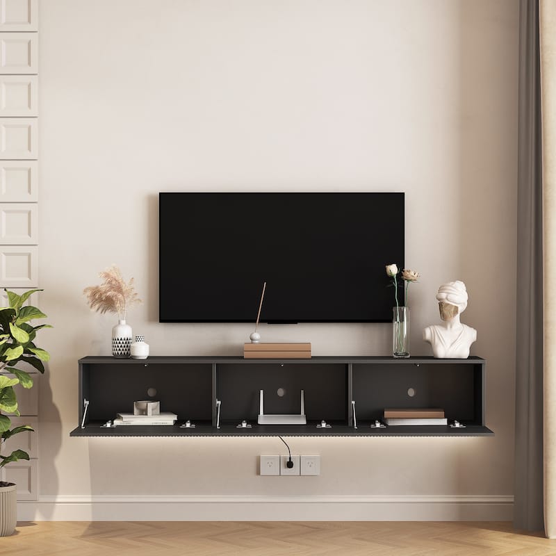 Floating TV Stand Wall Mounted with 16 Color LEDs,69" Modern TV Stand,TV Cabinet Entertainment Center for 55 60 65 Inch