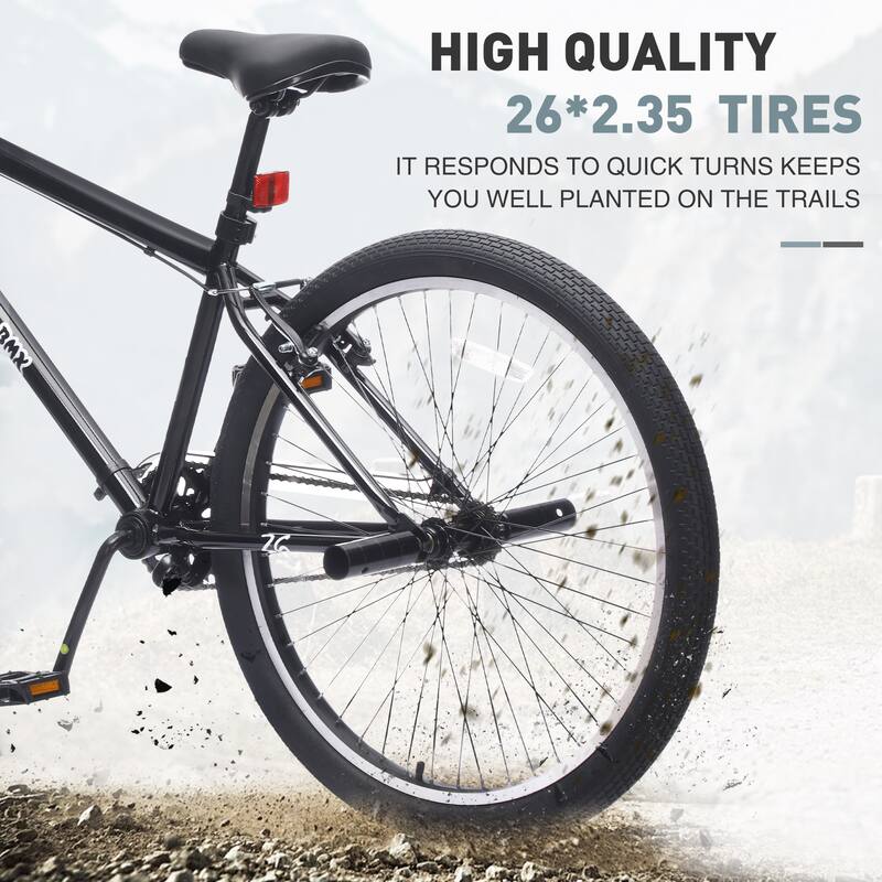 26 Inch Freestyle Bike for Teens, Single-Speed Bicycle with 2 Pegs, Front Caliper Brake and Rear V Brake for Boys and Girls Ages