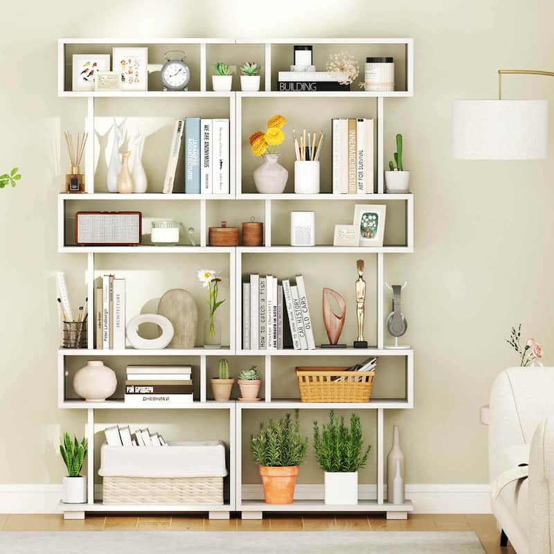 1/2 PCS 6 Tier Geometric Bookcase 64" Tall S-Shaped Bookshelf