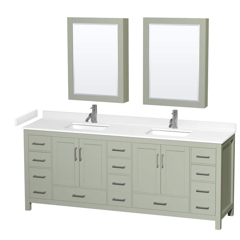 Wyndham Collection WCS141484D-VCA-MED Sheffield 84" Free Standing - Light Green / White Cultured Marble Top / Brushed