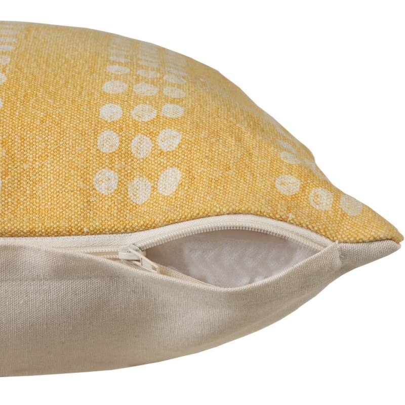 Handwoven Polka Dot Stripe Square Cotton Throw Pillow Cover - 20" - Yellow and Cream