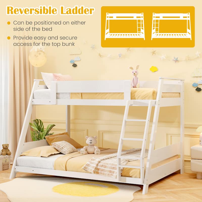 Gymax Twin Over Full Low Bunk Bed Solid Wooden Floor Bunk Bed w/