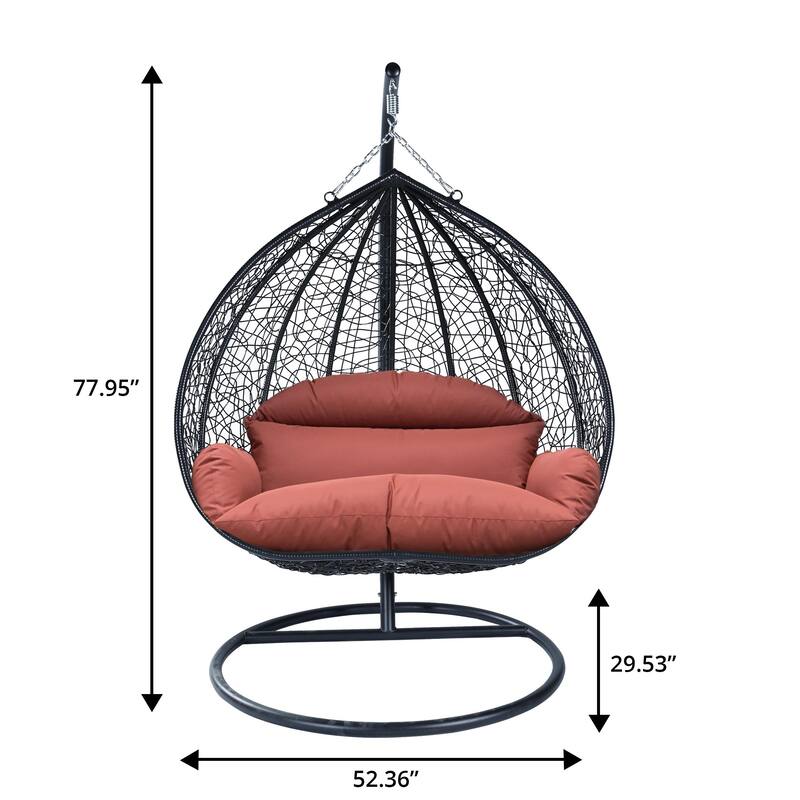 2-Person Outdoor Hanging Egg Chair with Teardrop Frame, Weather-Resistant Cotton Cushioned Seat for Patio and Indoor Use