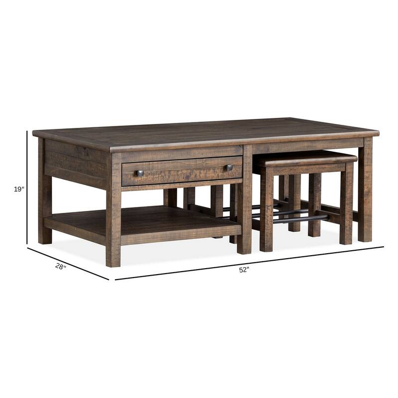 Magnussen Home Smithton Homestead Brown Rectangular Cocktail Table with 2 Stools - 52''W x 28''D x 19''H