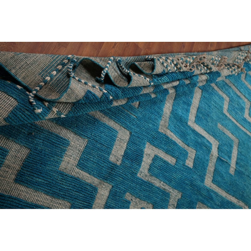 Blue Gray Abstract Moroccan Large Modern Rug Hand-Knotted Wool Carpet - 12'0"x 16'0"
