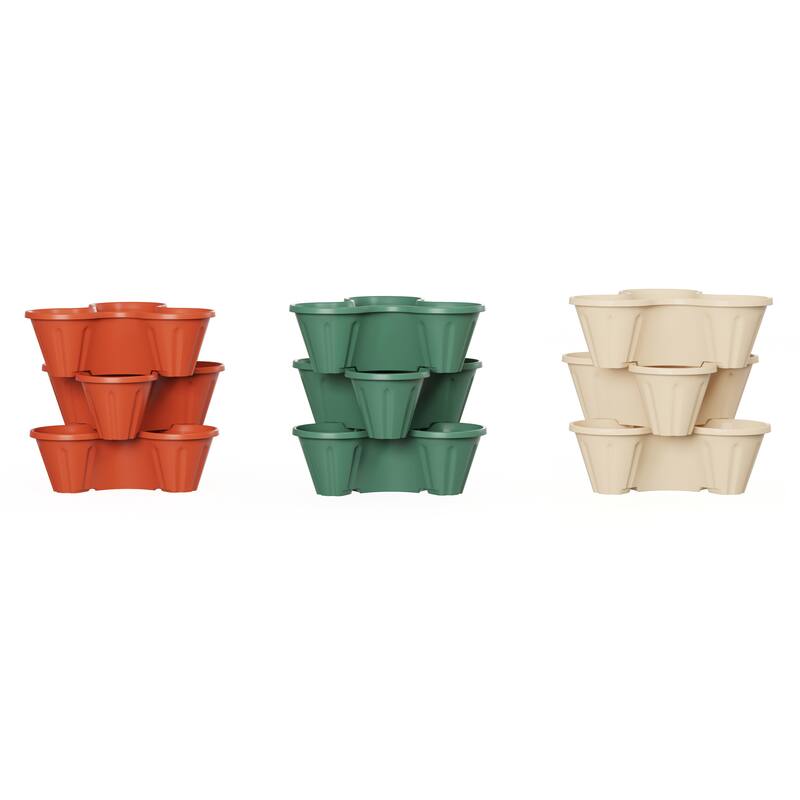 Set of 3 Stacking Planter Tower - 3-Tier Space Saving Flower Pots by Pure Garden - 13.5 x 10.75 x 4.75