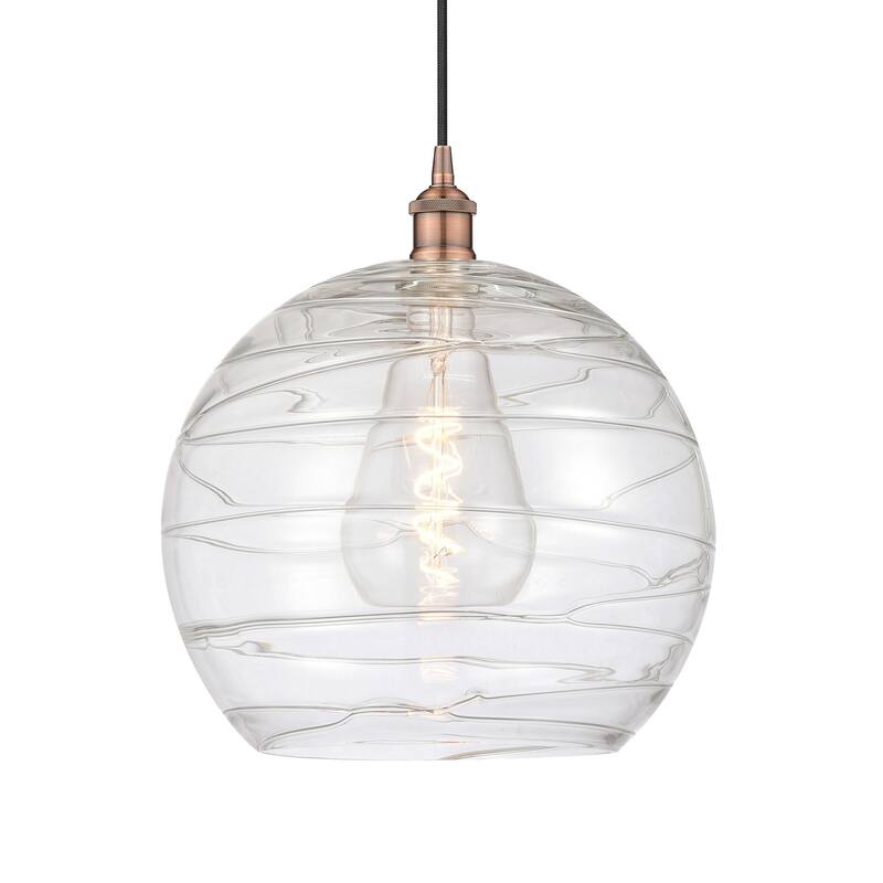 Innovations Lighting 616-1P-16-13 Athens Pendant Athens 13" Wide - Antique Copper / Clear Deco Swirl