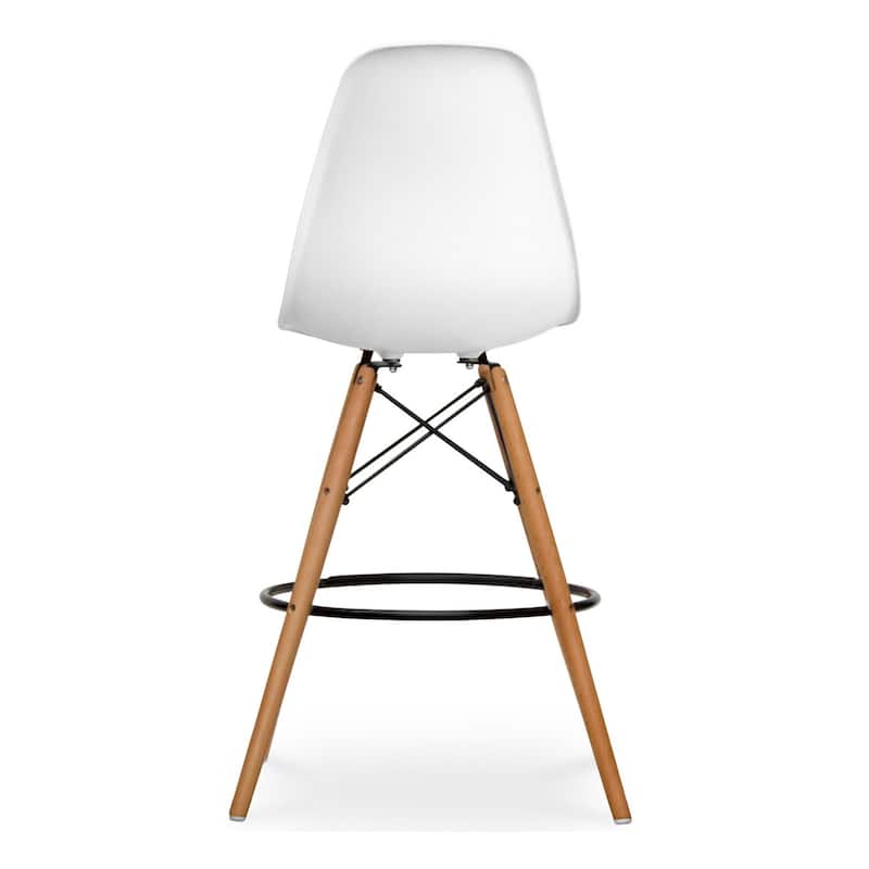 Plastic Seat Brown Wood Counter Height Bar Chair with Footrest - 21” x 22” x 41” (D x W x H)