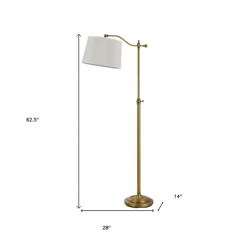 HomeRoots 63" Bronze Adjustable Height Swing Arm Floor Lamp With White Fabric Shade - 28