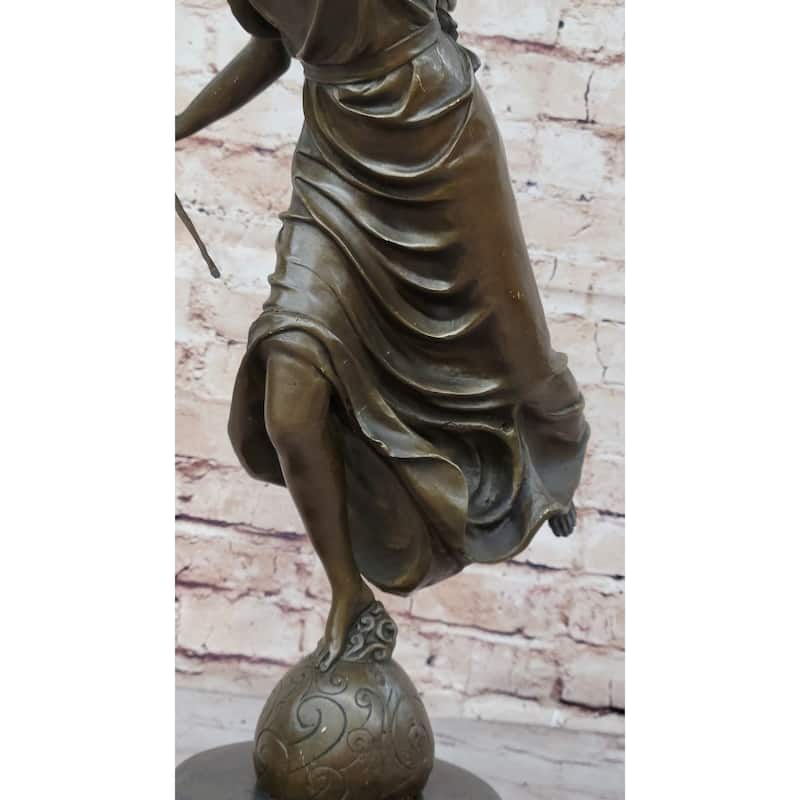 Angel Winged Female Figure Holding Wreath Trumpet Horn Bronze Sculpture Statue By Moreau