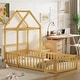 preview thumbnail 17 of 47, Twin Size Wooden Floor Bed with Fence Railings and Detachable Headboard, Kids Dress Up Rack, Playhouse Frame