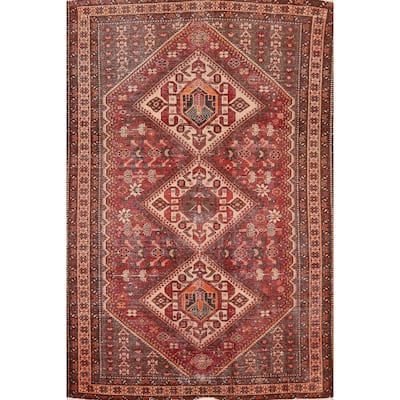 Tribal Red Bakhtiari Persian Vintage Area Rug Handmade Wool Carpet - 6'7"x 10'2"