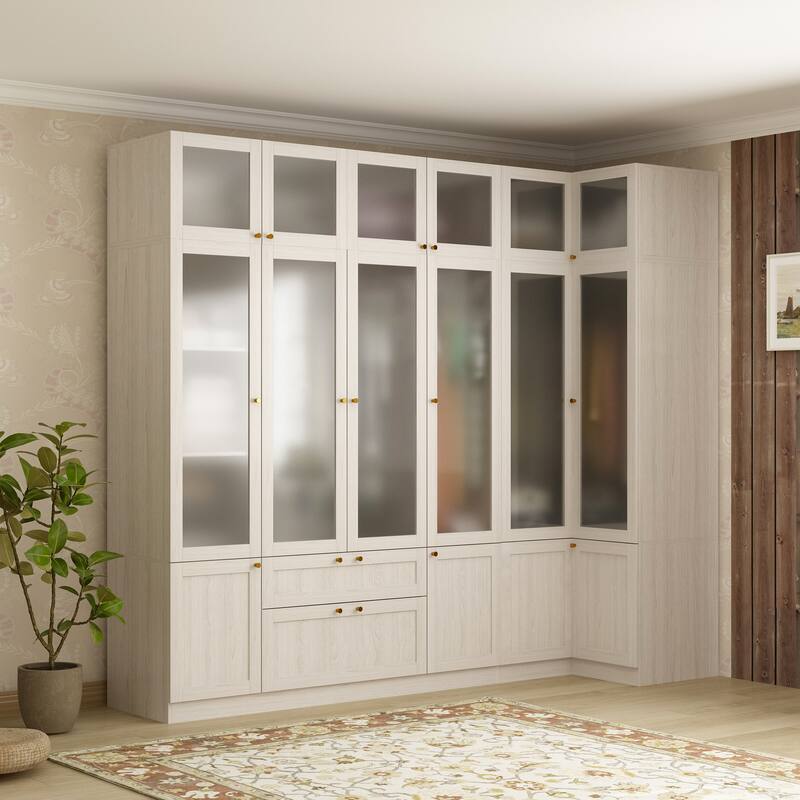 Large Glass Combination Cabinet: Contemporary Storage Closet Armoires - 98.4x86.6Inch(Corner)