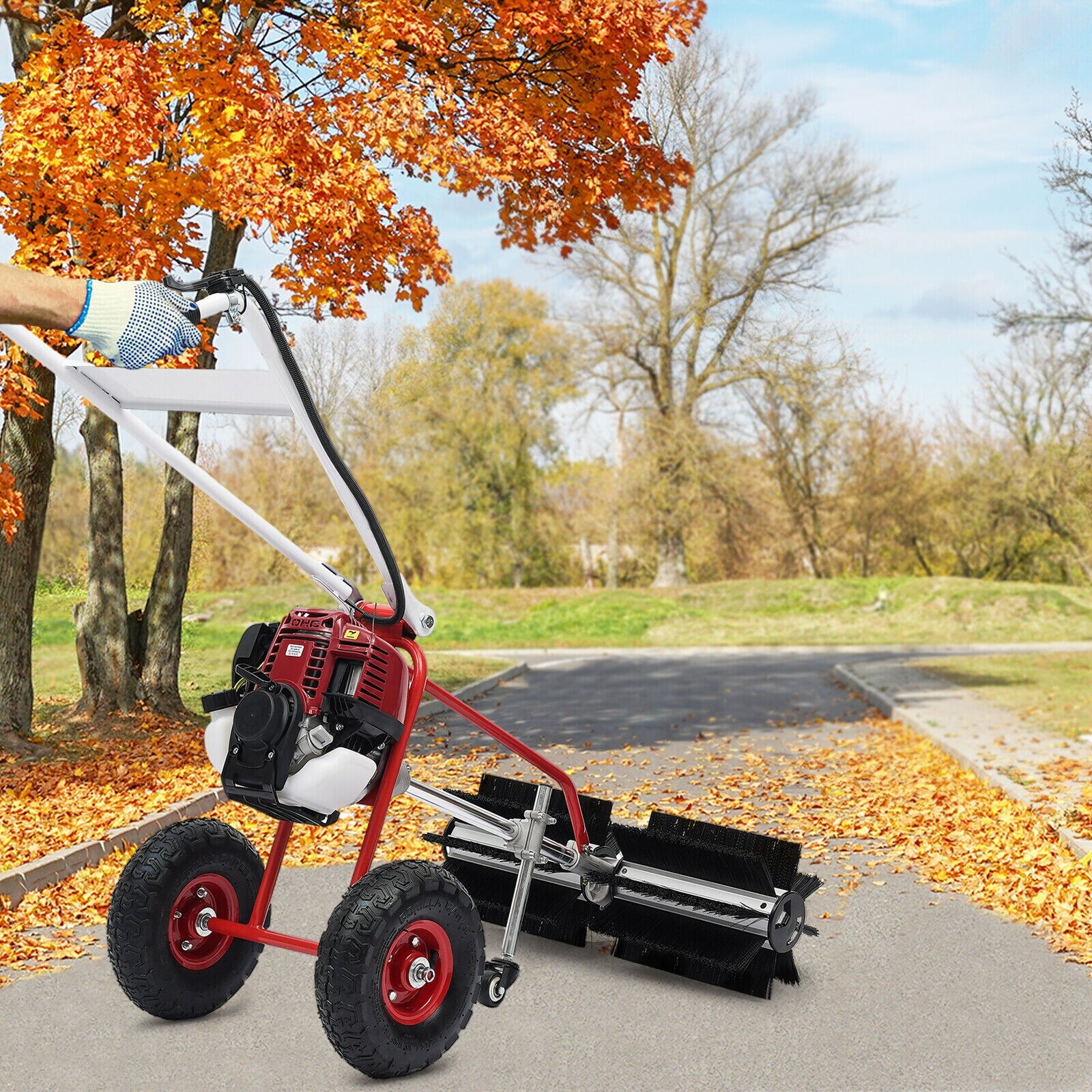 Artificial Grass Brush Gasoline Powered Broom Hand Held Sweeper Black Red