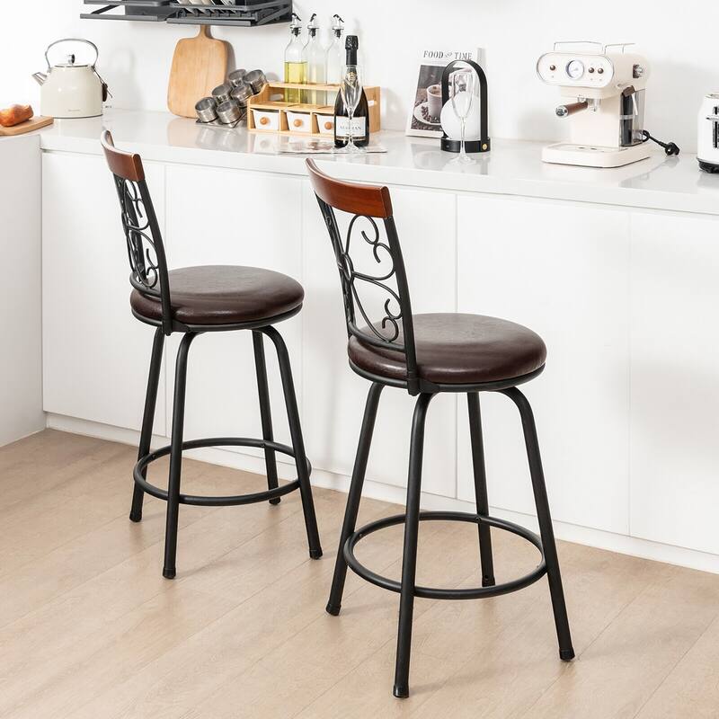 Gymax Set of 4 24/30 Inch Adjustable Swivel Barstools Metal Dining