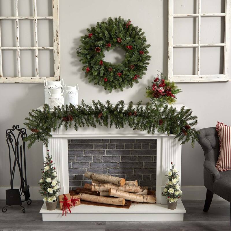 Christmas Garland 6Ft Artificial Pine & Pinecone Decor w/ 50 Warm White Lights - 72