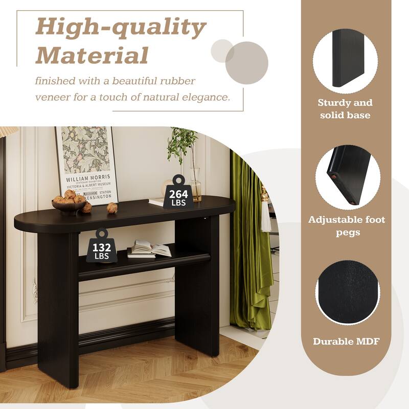 Elegant Minimalist Console Table with Rounded Edges and Sturdy Shelf Design for Entryway, Living Room(Espresso)
