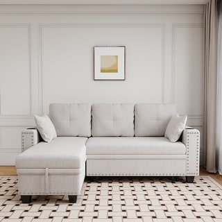 Cotton Linen Fabric Couch Set Multi-functional L-shape Sectional Sofa ...