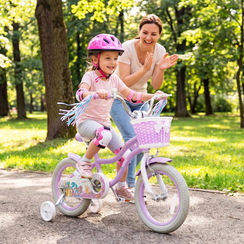 Gymax 14'' Kids Bike Toddler Bicycle w/ Training Wheels Hand & Coaster - Purple