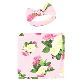 Touched by Nature Infant Girl Organic Cotton Swaddle Blanket and Headband, Rose Peony, 0-6 Months - Rose Peony - One Size