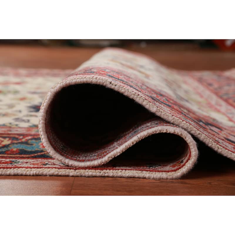 Hand Knotted Oriental 100% Wool Carpet Transitional Geometric Beige & Ivories Oushak Area Rug - 9' 1'' X 5' 11''