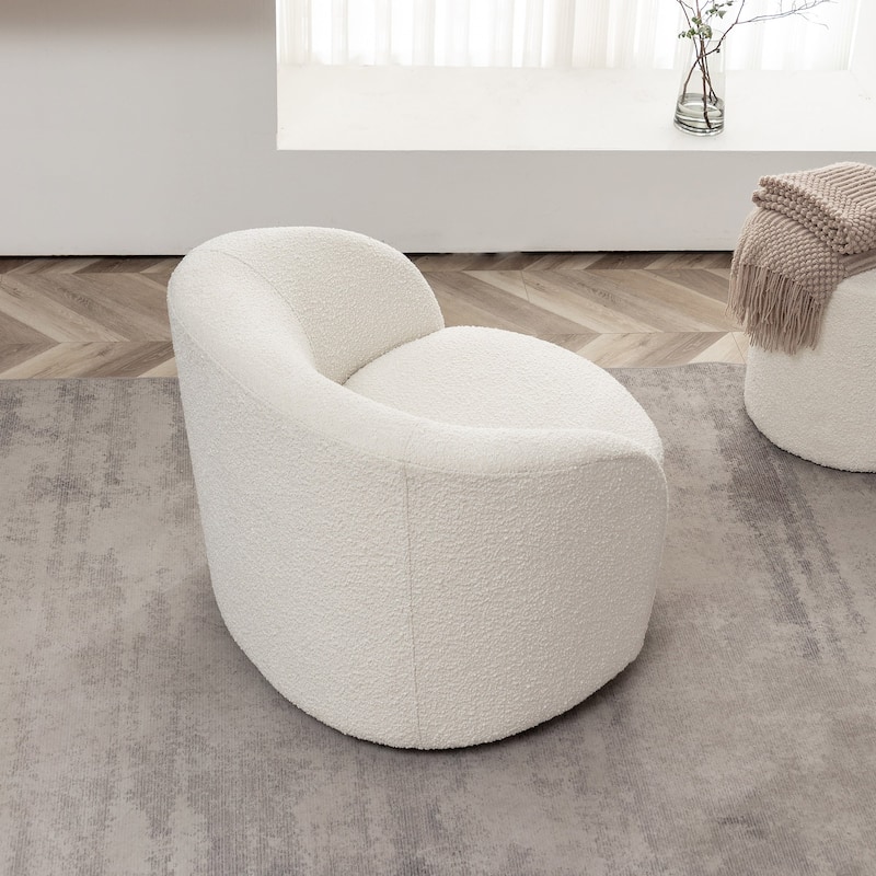 KINWELL 34" W Upholstered Boucle Swivel Barrel Accent Chair