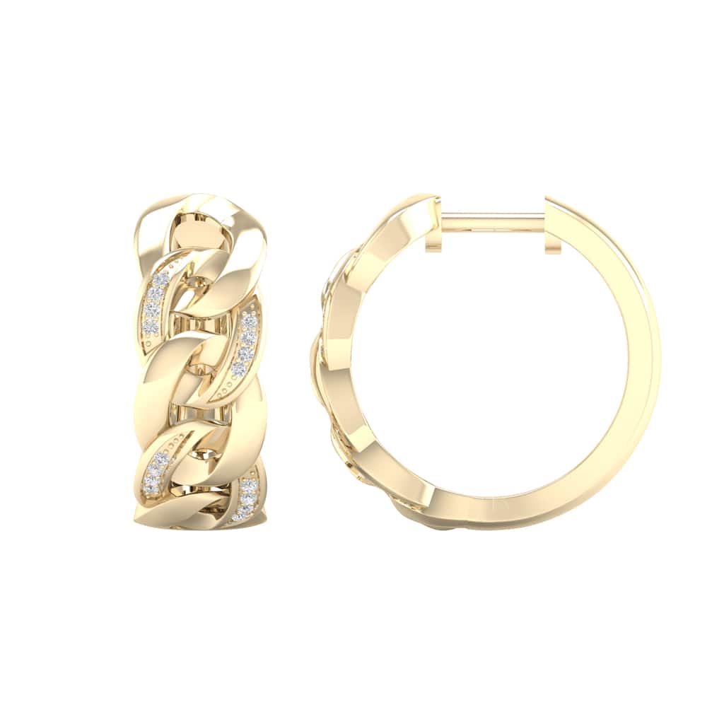 1/10ct TDW Diamond Cuban Link Hoop Earrings in 10k Gold for Women