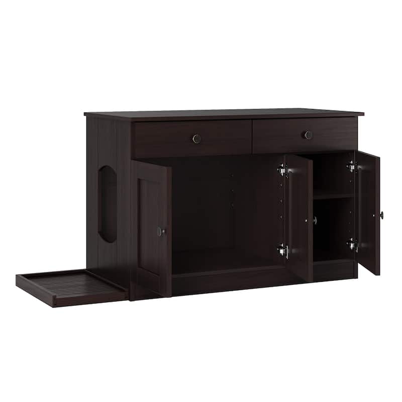 Palace Imports 100% Solid Wood Ziva 3-Door Cat Litter Box Enclosure with 2-Drawers and Litter Catch