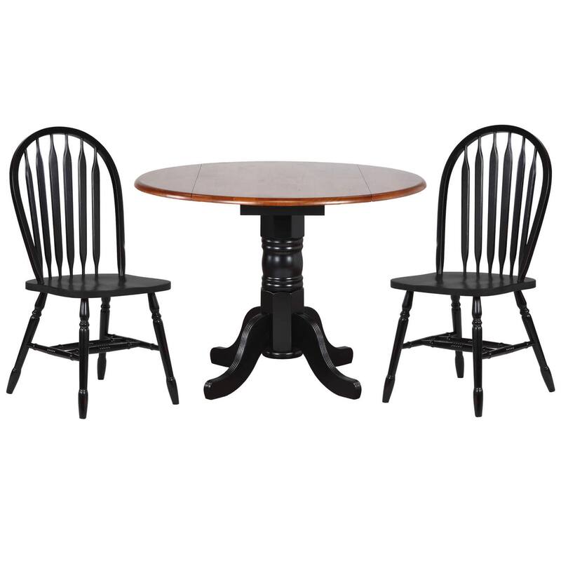 Round Extendable Dining Set - 42" Table with 2 Retro Chairs - Black Cherry Finish