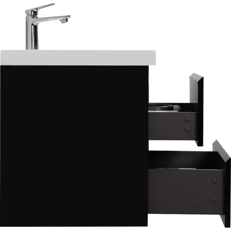 30" Modern Floating Bathroom Vanity with Glossy Resin Sink, Wall-Mounted Bathroom Cabinet with Soft Close Drawers