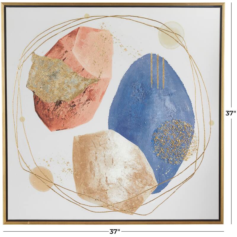 Multi Colored Canvas Handmade Overlapping Circle Abstract Framed Wall Art with Gold Frame and Gold Foil Detailing - Multi-Color