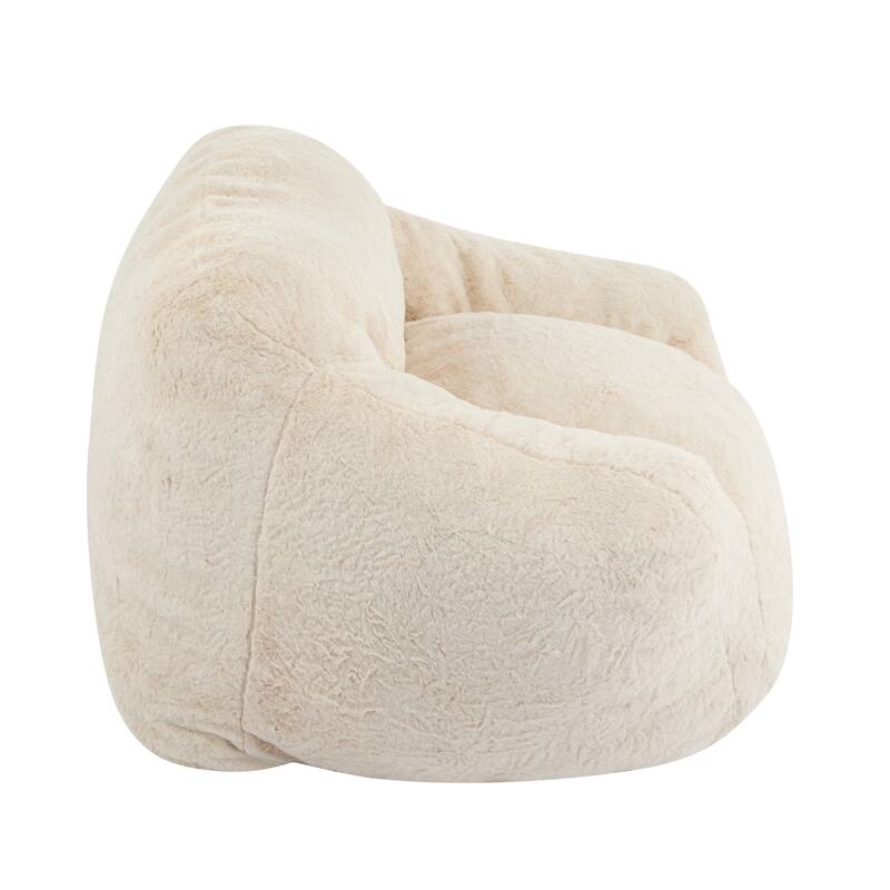 Roomfitters Auch Indoor Armchair Style Bean Bag with Tall Backrest, Shredded Foam Fill, Beige Faux Fur