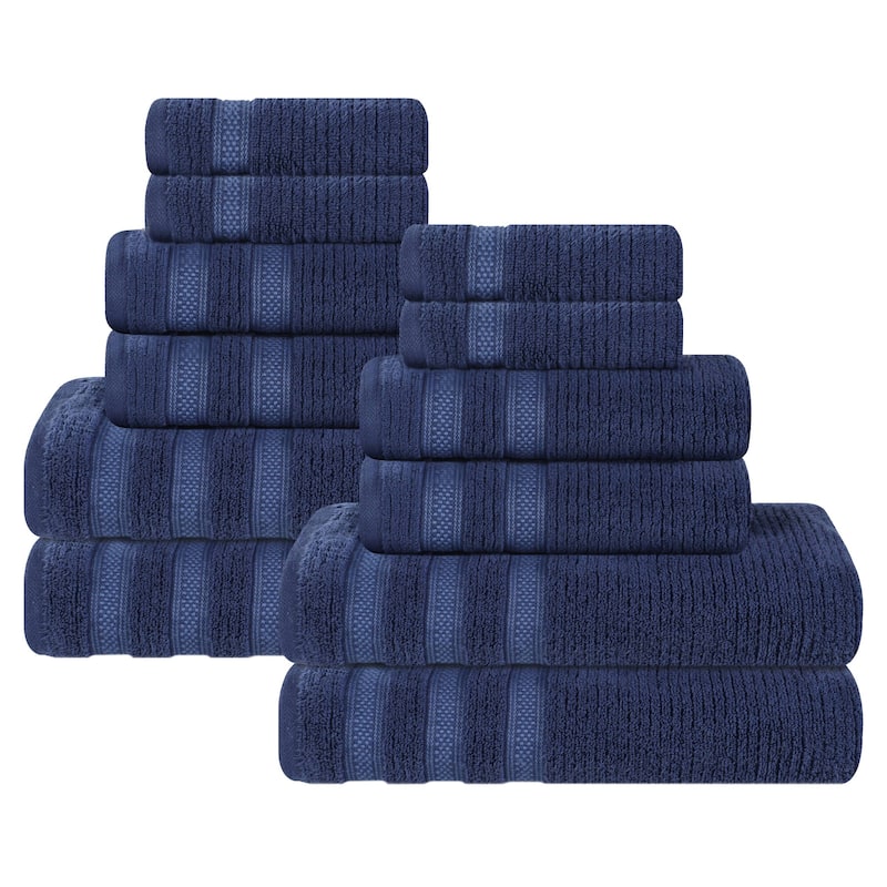 Superior Brea Zero Twist Cotton Ribbed Modern 12 Piece Bathroom Towel Set