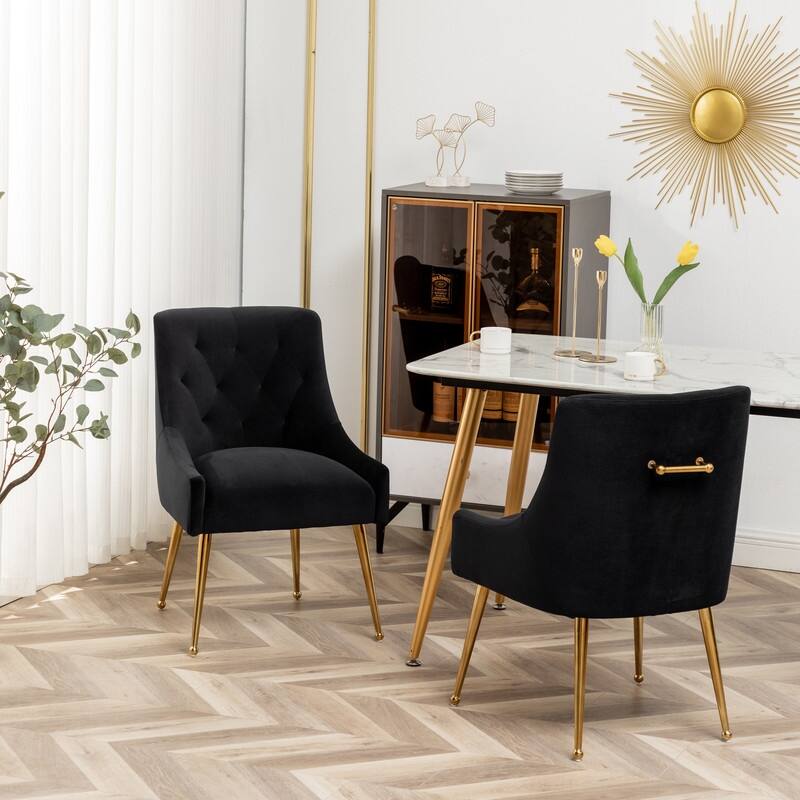 Modern Dining Chairs Set of 2, Upholstered Accent Chair Tufted Back Armless Chair with Back Pull