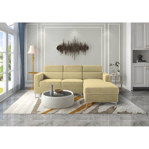 3 Seat Velvet Sectional Sofa Adjustable Headrests with 6 Angle, Sofa & Chaise