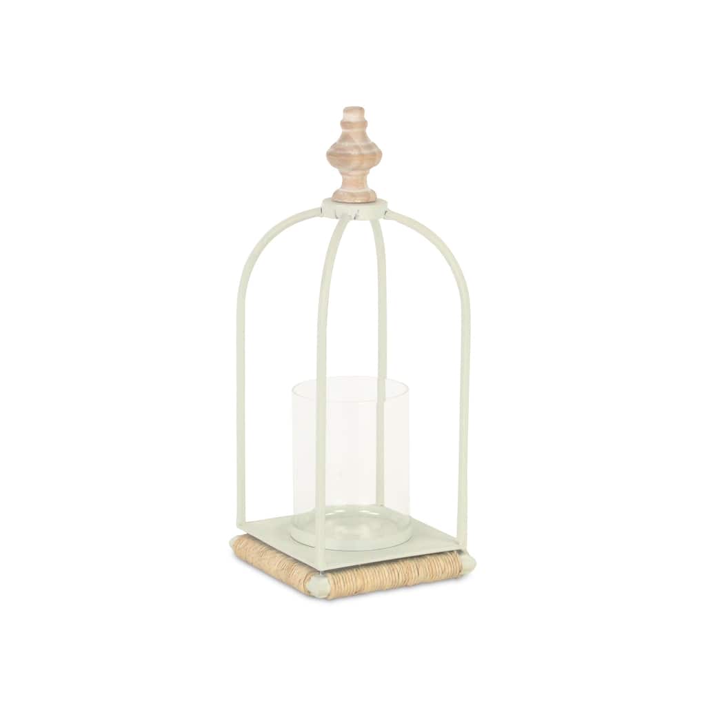 Thistledale White Metal Lantern with Wood and Rope Accents