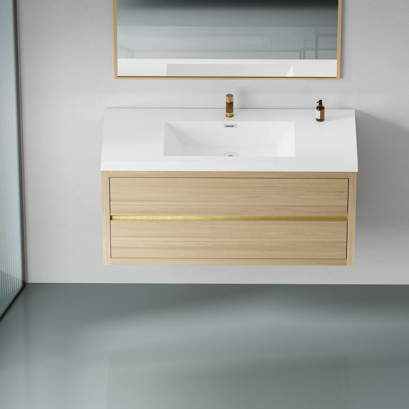 GDFStudio - Maxwell Floating Bathroom Vanity with Stone Resin Countertop & Soft-Close Drawers
